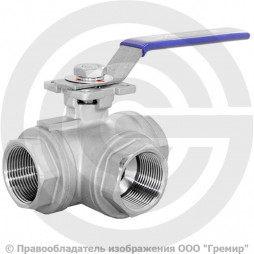 Кран нержавеющий AISI 316 (CF8M) трехходовой L-тип Ду-15 (1/2") Ру-64 ВР (ВН) муфтовый NK-BTl15/6