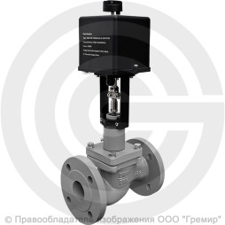 Клапан регулирующий двухходовой чугунный фланцевый Ду-50 Ру-16 Kvy=40м3/ч с электроприводом LEA-1200 24В с датчиком 4-20mA 25ч945нж Энерготехномаш
