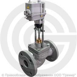 Клапан регулирующий двухходовой чугунный фланцевый Ду-80 Ру-16 Kvy=100м3/ч с электроприводом Regada ST 0 220В без датчика 25ч945нж Энерготехномаш