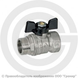 Кран латунный Ду-15 (1/2") Ру-40 ВР-НР (ВН-НАР) никель бабочка Bugatti серия 607