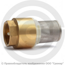 Клапан обратный осевой латунный приемный с сеткой Ду-25 (1") Ру-16 ВР (ВН) (Т<100°С) шток латунь Китай
