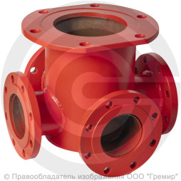 Крест с пожарной подставкой фланцевый ППКФ стальной Ду 300-150 Ру-10 КЗСД