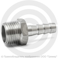 Штуцер под шланг "елочка" нержавеющий AISI 304 Ду 8-8мм (1/4"-8мм)