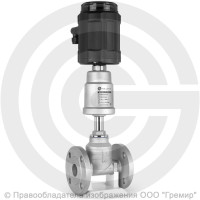 Клапан запорно-регулирующий нержавеющий фланцевый Ду-65 Ру-16 Kvs=70м3/ч с нержавеющим пневмоприводом 100мм и позиционером PV-F Helver