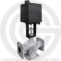 Клапан регулирующий трехходовой смесительный стальной фланцевый на пар Ду-80 Ру-25 Kvy=87м3/ч с электроприводом LEA-2500 220В без датчика Энерготехномаш