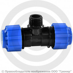 Тройник ПЭ компрессионный Дн 63-2"-63 НР (НАР) Ру-16 VALFEX