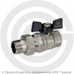 Кран латунный Ду-25 (1") Ру-40 ВР-"Американка" никель полнопроходной бабочка Bugatti серия 322